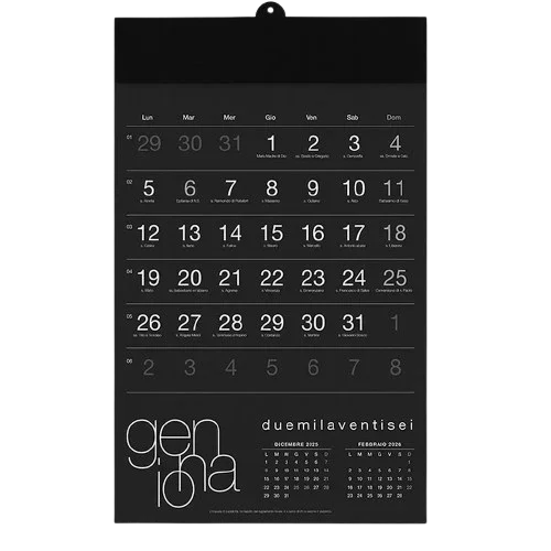 Calendario da parete nero con design minimalista, ideale per ufficio o casa, stampa di qualità