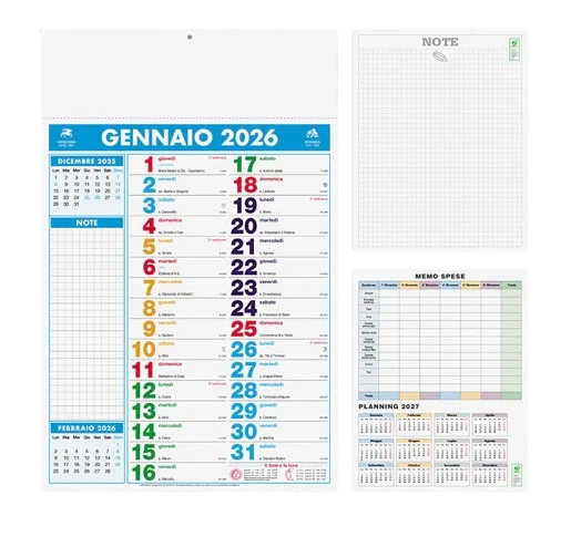 Calendario da parete 2026 con note e planning, ideale per ufficio o casa, stampa professionale