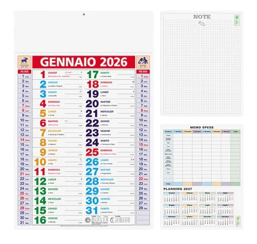 Calendario da parete gennaio 2026 con note e planning spese, ideale per ufficio o casa