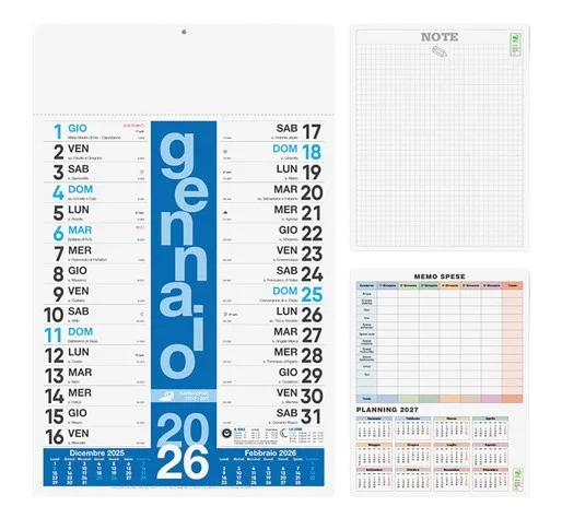 Calendario da parete gennaio 2026 con note e planning spese, ideale per ufficio o casa