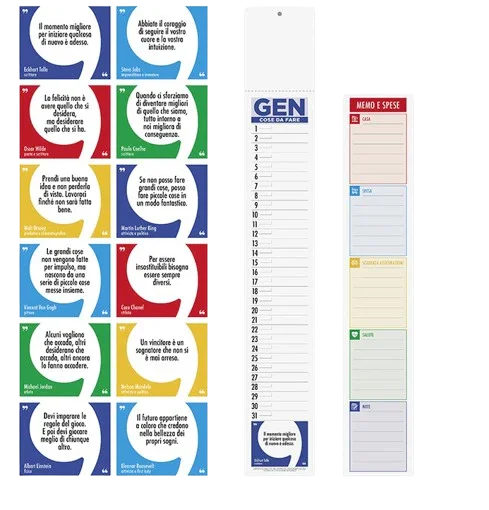 Blocchi note colorati con citazioni motivazionali e planner settimanale per organizzazione e produttività