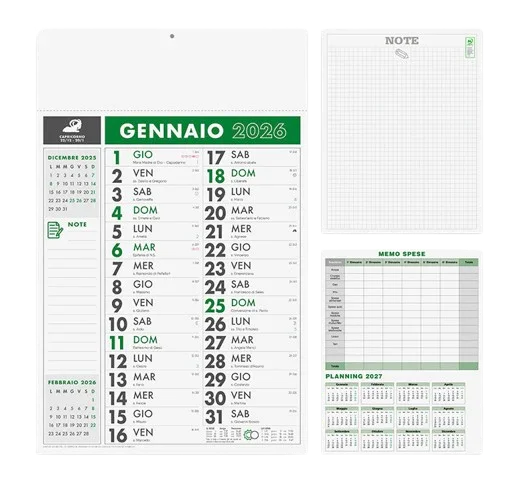 Calendario da parete 2026 con note e planning spese, ideale per organizzazione aziendale e personale