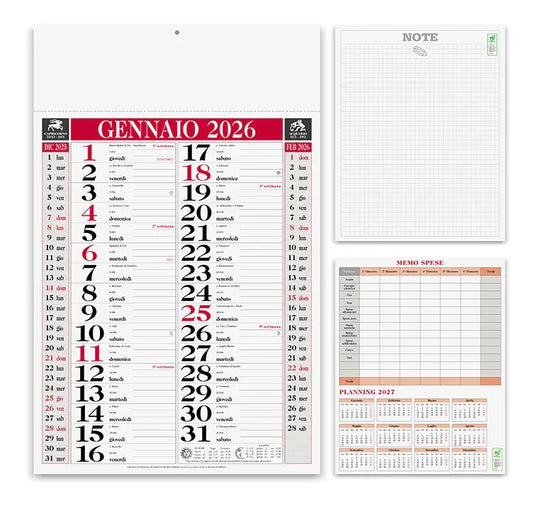 Calendario da parete gennaio 2026 con note e planning spese, ideale per organizzazione aziendale e personale