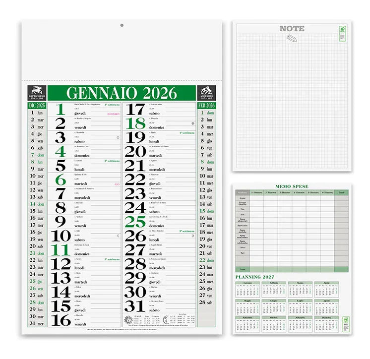 Calendario da parete gennaio 2026 con note e planning spese, ideale per ufficio o casa