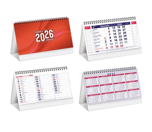 Calendari da tavolo 2026 e 2027 con design moderno, ideali per ufficio o casa