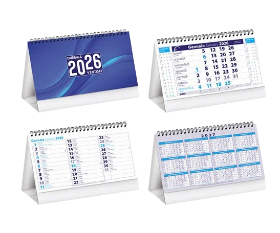 Calendari da tavolo 2026 e 2027 con design moderno, ideali per ufficio o casa, stampa digitale di qualità.