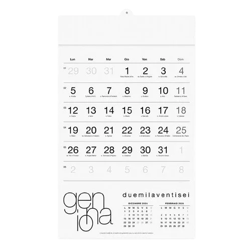 Calendario da parete minimalista con design tipografico elegante, ideale per ufficio o casa
