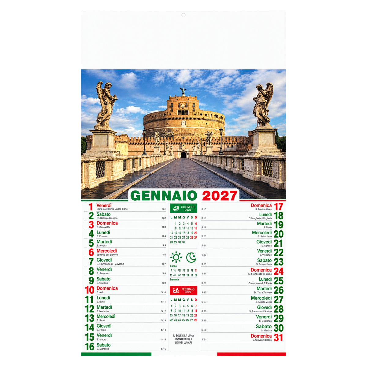 Calendario illustrato Città d'Italia 2027 da muro 30x47 cm personalizzato con logo nella testata